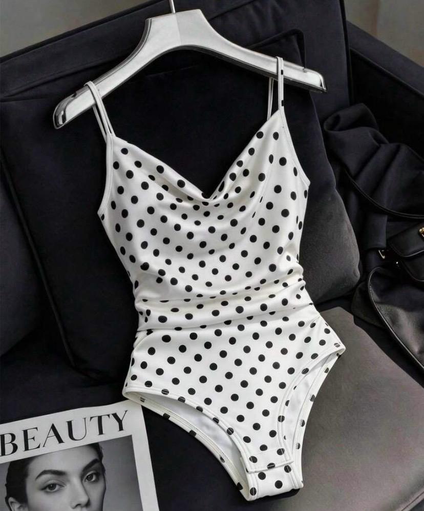 Women’s Polka Dot Cowl Neck Bodysuit
